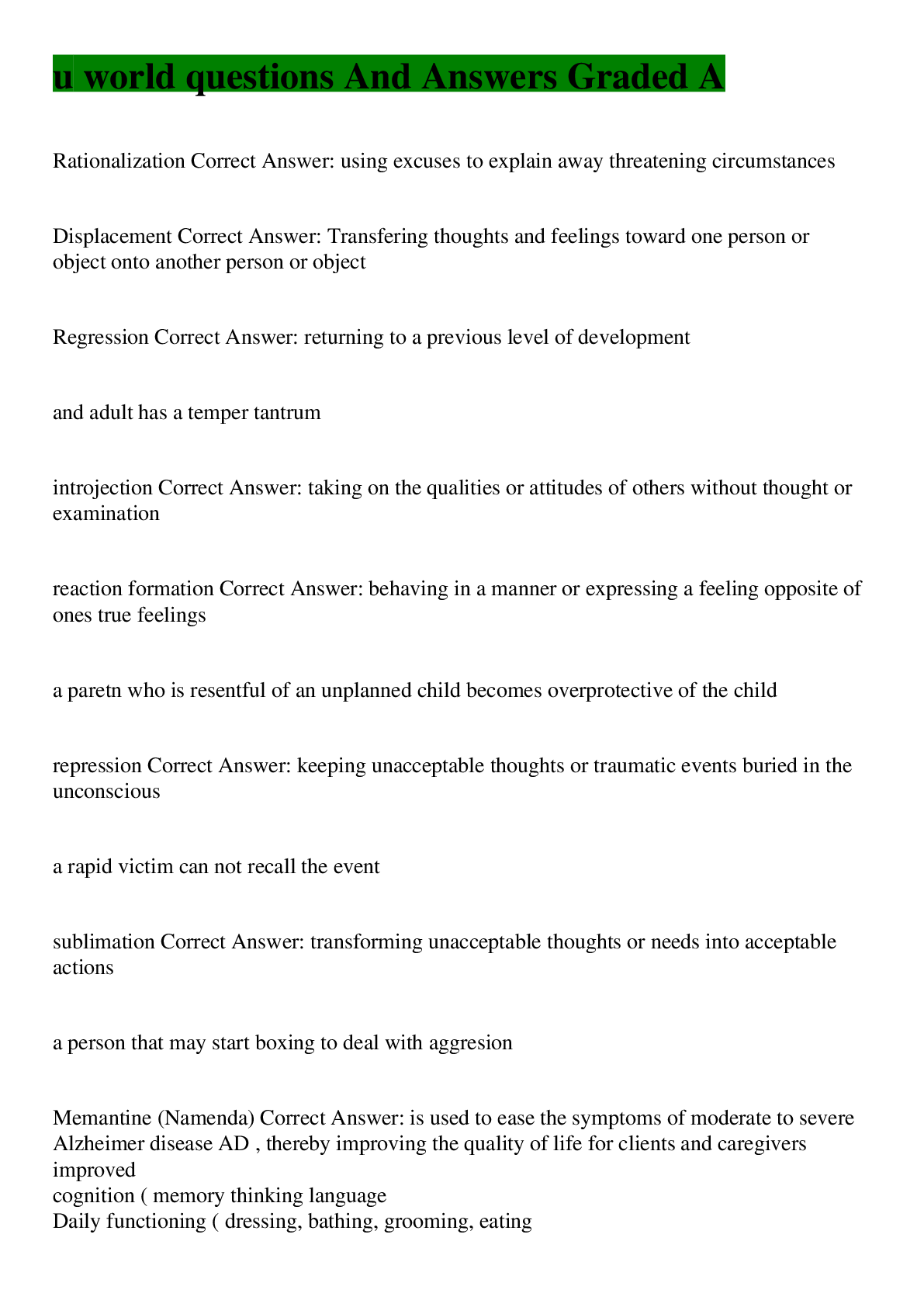 Preview image of Defense Mechanisms|psychology document